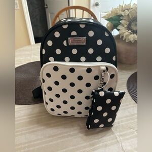 Madden Girl Black and White Polka Dot Mini Backpack with Coin Pouch